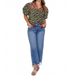 NEW THML floral affair neck tie top in green